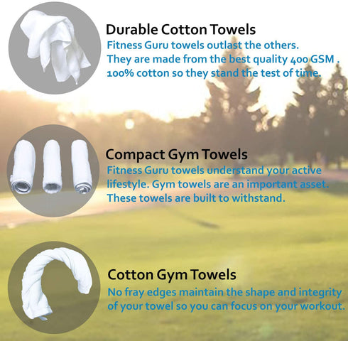100% Cotton Gym Hand Towel -3 Pack for Exercise,Sport, Work Out, Sweat, Hiking ,spa, Basketball, Machine Washable White Perfect for Men and Women Super Absorbent Plus Bonus Gym Bag