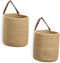 DULLEMELO Small Jute Hanging Baskets 2 Pack 7"(D) x 8"(H), Jute Woven Hanging Storage Basket With Leather Handle, Small Storage Basket for Wall Decor Plants (Jute)