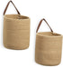 DULLEMELO Small Jute Hanging Baskets 2 Pack 7"(D) x 8"(H), Jute Woven Hanging Storage Basket With Leather Handle, Small Storage Basket for Wall Decor Plants (Jute)