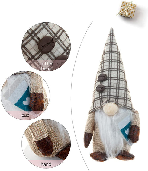 AWISBI 2 PCS Coffee Gnome Plush, Home Decorations for Coffee Bar Farmhouse Kitchen, Cute Handmade Ornaments Clearance Dwarf Swedish Elf Gift for Christmas Valentine Thanksgiving Holiday