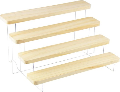 HLZC Figure Display Stand Acrylic Display Riser for Collectibles, Wood Tiered Display Shelf Organizer for Products (B-4Tier-11.8inch)