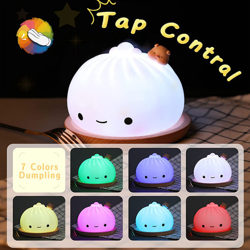 Dumpling Night Light for Kids, Cute Light Color Changing Silicone Night Light USB Charge, Squishy Lamp for Boys Girls Gift
