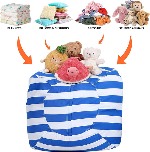 Lukeight Stuffed Animal Storage Bean Bag Chair for Kids, Zipper Storage Bean Bag for Organizing Stuffed Animals, Stripe Bean Bag Chair Cover, (No Beans) Large