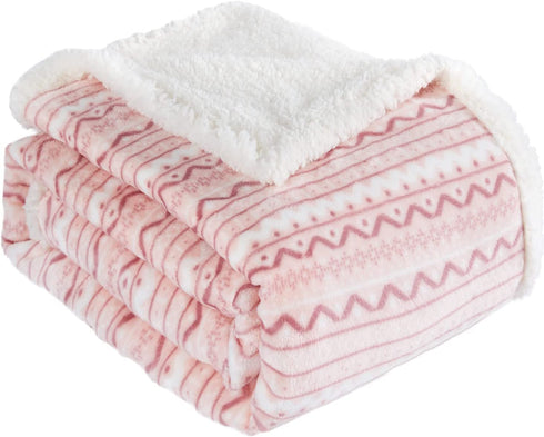 BEAUTEX Sherpa Fleece Throw Blanket for Young Girls Super Soft Fuzzy Cozy Plush Pink Sherpa Plush Throw Blanket for Kids Children Teens or Adult for Sofa Couch Bed (50" x 60",Light Pink Stripe)