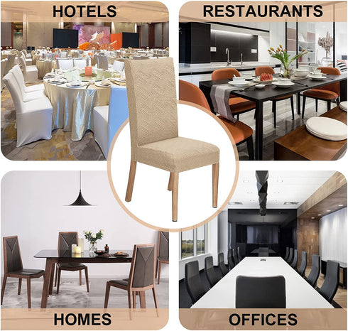 Dining Room Chair Covers Stretch Polyester Parsons Chair Slipcover Removable Washable Kitchen Chair Protector for Dining Room Hotel Set of 4 (Beige)