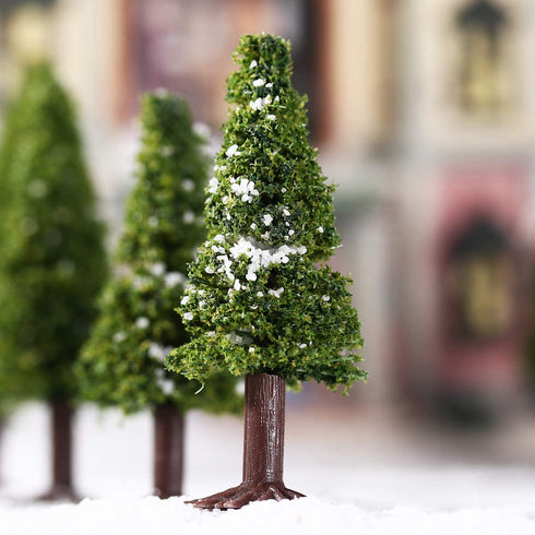 Wakauto 15pcs Model Trees, Green Scenery Landscape Cedar Trees with Base, Accssory Green Mini Tree Set, Lonely Bunch of Trees DIY Landscape Tribe