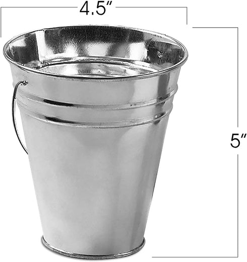 ArtCreativity Large Galvanized Metal Buckets with Handles, 4.5" W x 5" H, 12 Pack, Metallic Pails for Party Favors, Rustic Wedding Decoration, Centerpieces for Party, Ice Bucket, Vase, Garden Planters