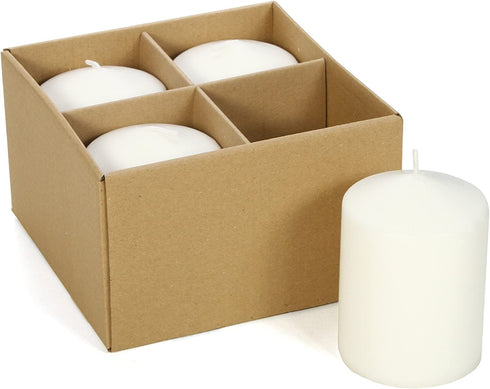Hosley 3x4 High White Unscented Pillar Candles - Set of 4. Bulk Buy Wax Blend. Ideal for Wedding, Emergency Lanterns, Spa, Aromatherapy, Party, Reiki, Candle Gardens