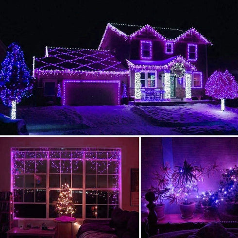 QINOL 2-Pack 200LED 72FT Solar Christmas Decorations Lights Green Wire String Mini Lights Outdoor, Waterproof 8 Modes Decorative Twinkle Lights for Xmas Tree (Purple)