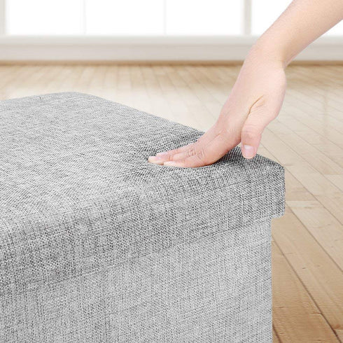 WoneNice Folding Storage Ottoman, Versatile Space-Saving Storage Toy Box with Memory Foam Seat, Max Load 100 kg Linen Navy 12 x 12 x 12 Inch