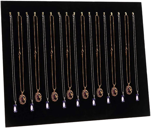Foraineam 3 Pack Black Velvet Jewelry Display with 17 Hooks Necklace Tray Organizer Pad Bracelets Pendants Chains Showcase Stands