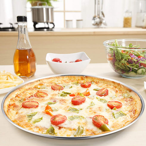 13½ Inch Pizza Pan Set of 2, P&P CHEF Stainless Steel Pizza Tray, Round Pizza Plate For Pie Cookie Pizza Cake, Non Toxic & Heavy Duty, Brushed Finish & Easy Clean