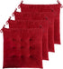ELFJOY Set of 4 Solid Square 16 x 16 Tufted Chair Pads Indoor Seat Cushions Pillows with Ties (Burgundy)