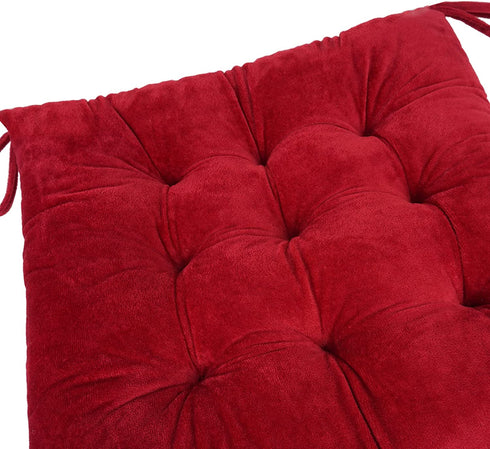 ELFJOY Set of 4 Solid Square 16 x 16 Tufted Chair Pads Indoor Seat Cushions Pillows with Ties (Burgundy)