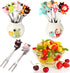 12 Pcs Fruit Picks for Kids 2 Sets Fruit fork Kids Toothpicks for Food Stainless Steel Bento Picks Cute Cartoon Animal Fruit Forks with Silicone Handles and Ceramic Storage Jars for kids (Cute Style)