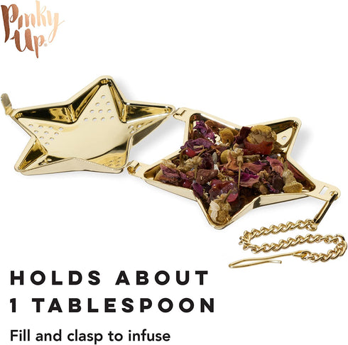 Pinky Up Star Shaped Tea Ball Loose Leaf Infuser with Chain Hook, Stainless Steel, Gold Finish