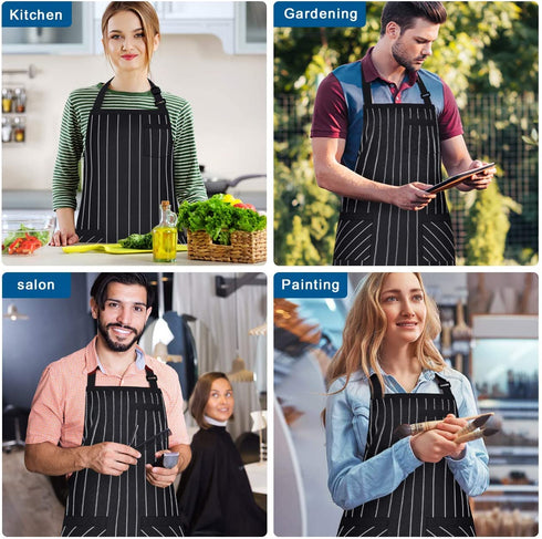 Syntus 2 Pack Waterdrop Resistant Bib Apron with 2 Pockets & 1 Pack 100% Polyester Yarn Dyed Apron with 3 Pockets