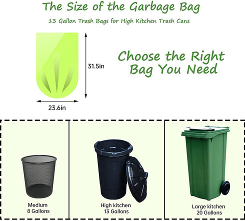 Compostable Trash Bags 13 Gallon Tall Kitchen Garbage Bags, Biodegradable Eco-Friendly Recycled Trash Bags with Strong Tear and Leak Resistant, 60 Count Unscented Trash Can Liners
