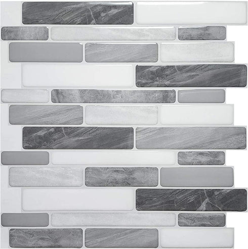 Art3d 5-Sheet Self Adhesive Backsplash, 12 in. x 12in. Grey Marble Design 3D Wall Panels