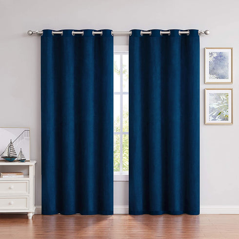 Faux Suede Solid Window Curtain Panels 84 Inches Long with Grommet Top Window Treatment Set Room Darkening Drapes for Bedroom/Living Room, Navy Blue, 55×84 Inch, Pairs to GO