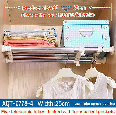 Hershii Closet Tension Shelf & Rod Expandable Metal Storage Rack Adjustable Organizer DIY Divider Separator for Cabinet Wardrobe Cupboard Kitchen Bathroom?15.74-23.62inches