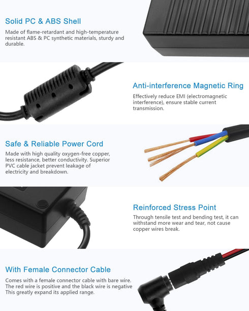 ALITOVE AC 100-240V to DC 24V 5A Power Supply Adapter Converter with 5.5 x 2.1mm 2.5mm DC Output Jack for 5050 3528 LED Strip Module Light