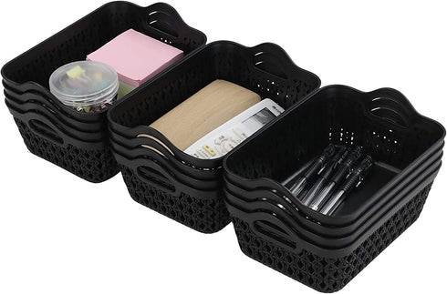 Rinboat Small Plastic Desktop Storage Basket Tray, Black, 12 Packs