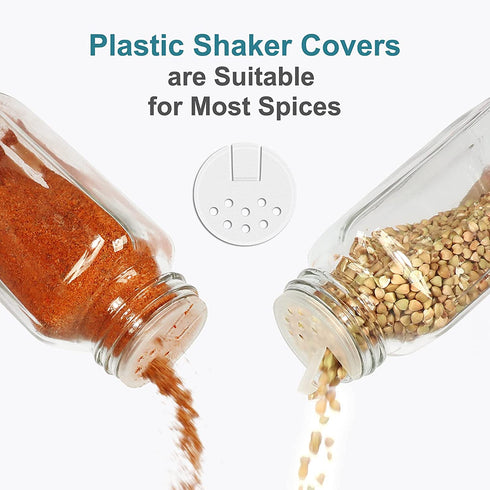 CycleMore 15 Pcs 6oz Glass Spice Jars Bottles, Square Spice Containers with Silver Metal Caps and Pour/Sift Shaker Lid-40 Blank Black Labels,1 Collapsible Funnel,1 Brushes and 1 Pen Included