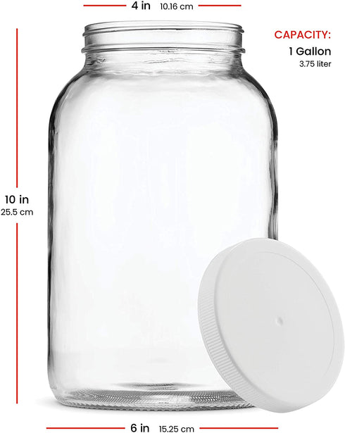 Paksh Novelty 1-Gallon Glass Jar Wide Mouth with Airtight Plastic Lid - USDA Approved BPA-Free Dishwasher Safe Large Mason Jar for Fermenting, Kombucha, Kefir, Storing and Canning Uses, Clear (2 Pack)