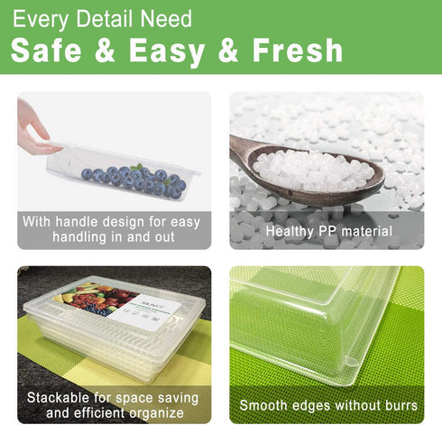 Refrigerator Organizer Bins Produce Saver - 2.5L x 3 SILIVO Fridge Storage Containers with Removable Drain Tray for Produce, Fruits, Vegetables, Meat and Fish