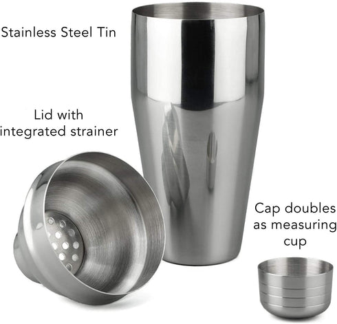 PG Professional Cocktail Shaker - 24 oz Stainless Martini Tin with Built-in Strainer and Measuring Cup - Perfect for Mixing Drinks