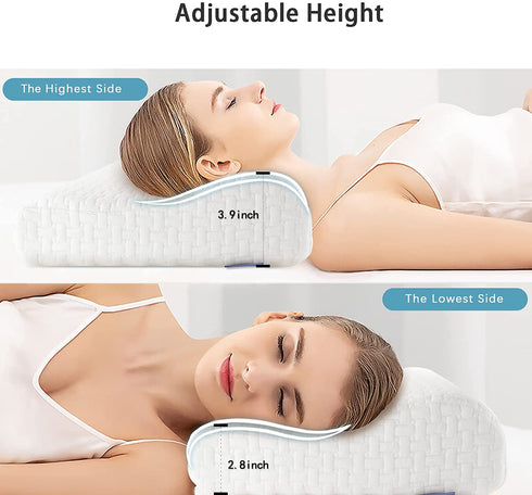 BEBEN Contour Memory Foam Pillow for Neck Pain Relief, Adjustable Neck Pillow for Side Sleepers, Ergonomic Bed Pillow Small Size Desgin for Travel and Childs