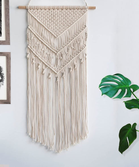 TIMEYARD Macrame Woven Wall Hanging - Boho Chic Bohemian Home Geometric Art Decor - Beautiful Apartment Dorm Room Decoration, 16"W x 33"L