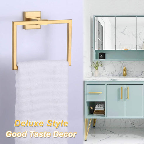 Aomasi Hand Towel Ring, SUS304 Stainless Steel Suqare Bath Towel Holder Light Luxury Style, Brushed Gold€¦