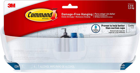 Command Shower Caddy, Clear Frosted, 1-Caddy, 4-Water Resistant Strips, Organize Damage-Free