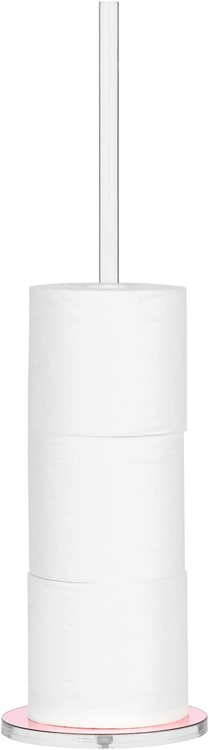 MyGift Toilet Paper Roll Storage Holder - Modern Freestanding Bathroom Toilet Tissue Stand, Copper Tone & Clear Acrylic 20-Inch Floor Standing Roll Reserve