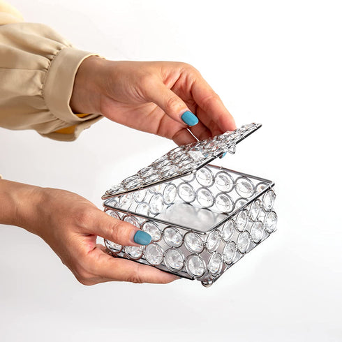 Feyarl Crystal Jewelry Trinket Box Earrings Rings Treasure Organizer Storage Keepsake Box with lid for Dresser Room Bedroom Decoration