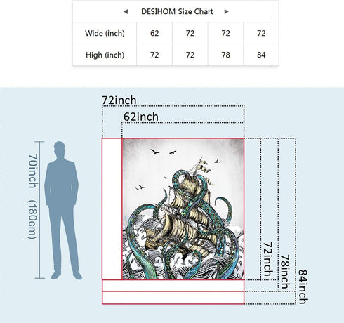DESIHOM Kraken Octopus Shower Curtain Anime Nautical Shower Curtain Cool Ocean Sailboat Shower Curtain Polyester 72x72 Inch