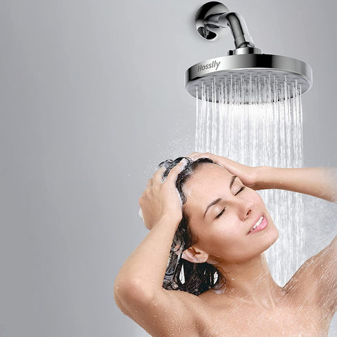Rainfall Shower Head, 6" Fixed Rain Shower Heads High Pressure with Shower Arm, High Pressure Rain Shower Head 360° Adjustable Angles, Anti-Clogging Silicone Nozzles, 1.8 GPM (Chrome)