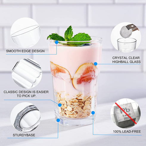CREATIVELAND Juice & Beer Glass Set of 4 Best for Cocktails and Mojito Drinking Tumbler Crystal-Clear 10.48oz|310ml, Highball Iced Beverage Glasses for Breakfast Milk, Water, Iced Tea and Coffee