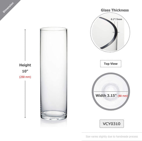 WGV Cylinder Vase, 3" W x 10" H, Clear Bud Skinny Narrow Glass Candle Holder Planter Terrarium for Wedding Party Flowers Centerpieces Home Office Decor, 1 Piece
