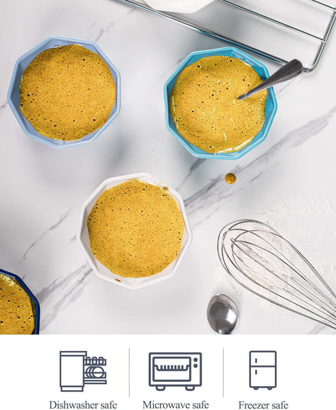 6oz Ramekins Bowl Set - Delling Souffle RamekinsDish - Porcelain Geometric Snack/Dessert Bowls Set of 6