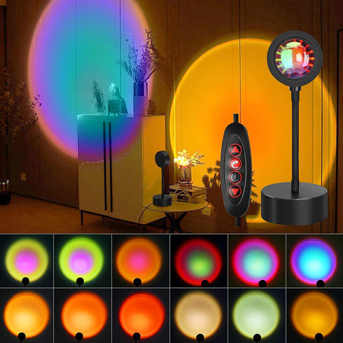 Sunset Lamp Projection 12 Colors in 1 Light 360 Degree Remote Control Brightness Adjustable Rainbow Sunset Sun 12 Effect for Photo Video Bedrooms Vlog Home Party