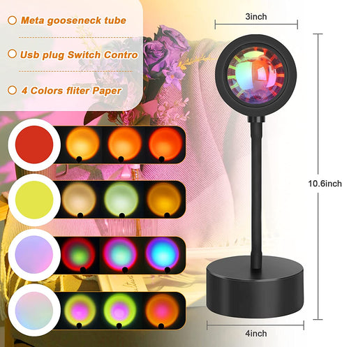 Sunset Lamp Projection 12 Colors in 1 Light 360 Degree Remote Control Brightness Adjustable Rainbow Sunset Sun 12 Effect for Photo Video Bedrooms Vlog Home Party