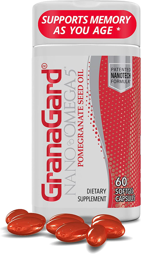 GranaGard Memory Supplement for Brain Omega 5 Nano Technology for Focus and Brain Booster, Antioxidant, 60 Memory Supplements for Brain Support, Pomegranate Extract