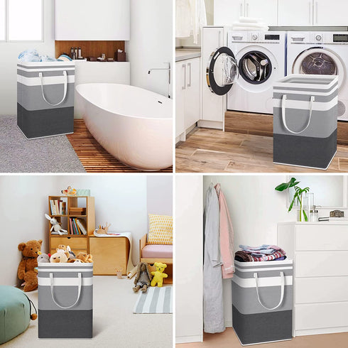 HomeHacks 2-Pack Large Laundry Basket,75L Each Waterproof, Freestanding Laundry Hamper, Collapsible Tall Clothes Hamper with Extended Handles for Clothes Toys in The Dorm and Family-Gradient Grey