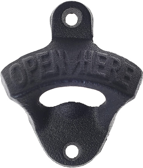 8 PCS Satin Black Cast Iron Beer Bottle Opener Wall Mounted Open Here Heavy Duty for Man Cave Farmhouse Bar with Screws