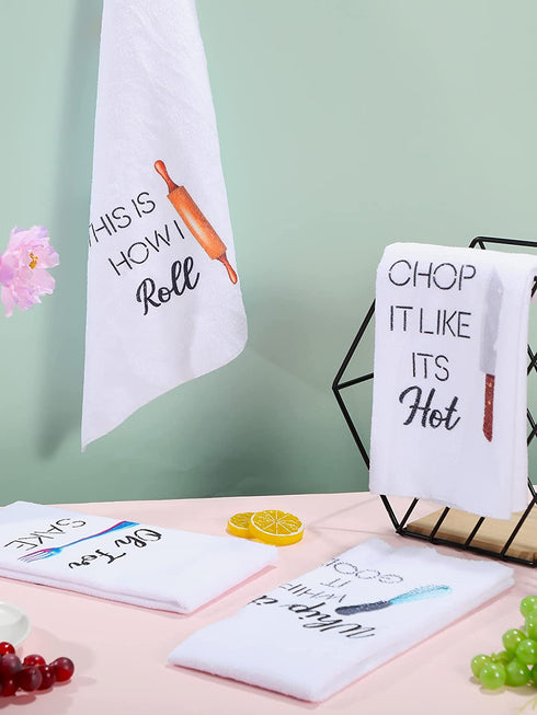 4 Pieces Funny Kitchen Towels Dish Towels with Funny Saying Cute Decorative Dishcloths Sets Fun Dish Towels for Housewarming Present Home Kitchen Tools, 16 x 24 Inch