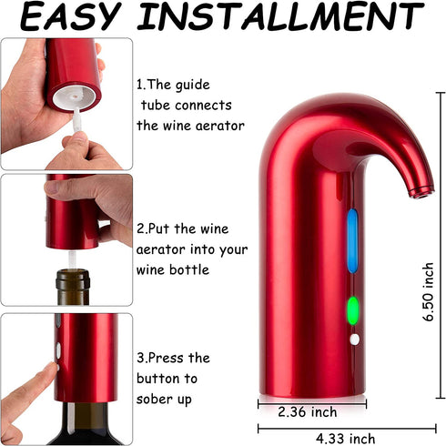 Electric Wine Aerator, Cljlixcy Automatic Wine Dispenser, Portable USB Rechargeable Electric Wine Decanter One Touch Auto Wine Pourer Wine Stopper (Red)