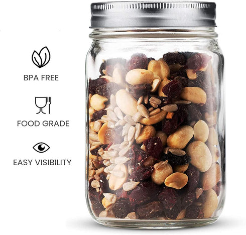 32 oz Mason Jars Wide Mouth with Airtight Lids, Pickling Mason Jars Glass for Food Storage, Canning, Fermenting Fruits and Vegetables (4 Pack)